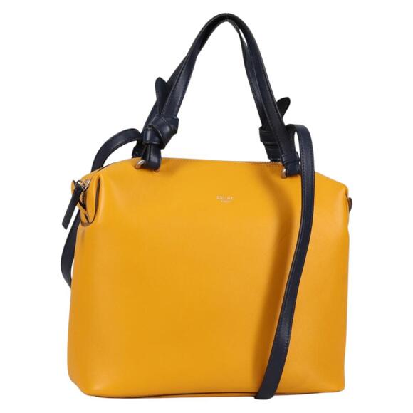 CELINE Soft Cube Shoulder Bag Leather Yellow Silver - Picture 1 of 13